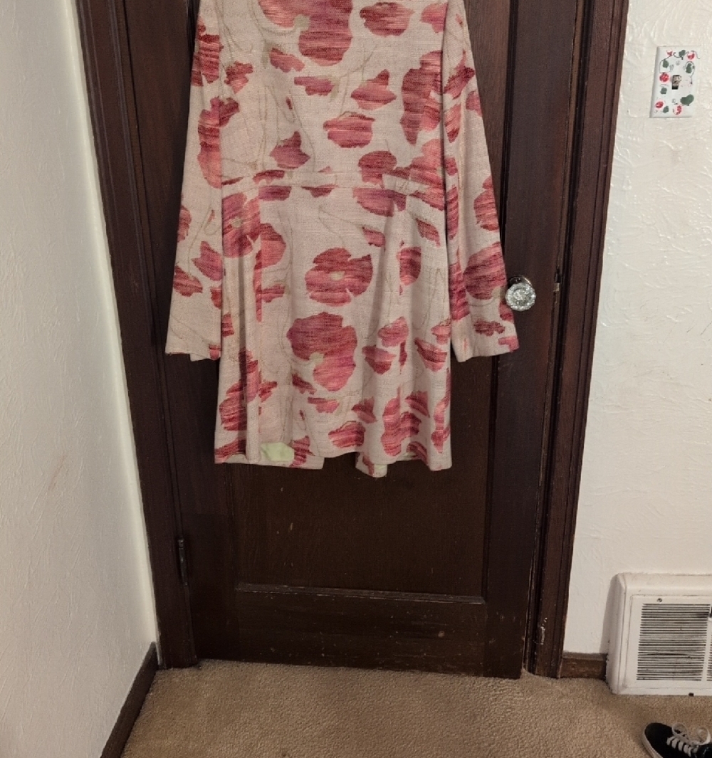 Cream Trench Coat with Pink Floral Jacquard Preppy Size 8 - Picture 5 of 6